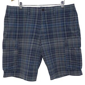 Eddie Bauer Plaid Cargo Shorts Men's 38 Blue Gray Outdoor Workwear Dadcore